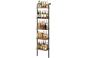 YMYNY 5-Tier Freestanding Wine Racks，Liquor Bottle Display Shelf with Fences, Wall Mounted Floating Shelf Storage Stand for Kitchen, Dining Room, 43 x 20 x 177CM Vintage Brown HWR001H