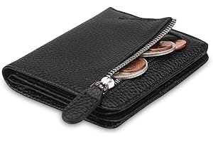 FT FUNTOR Small Wallet for Woman with Card Ladies Bifold Zipper Pocket RFID Blocking Leather Wallet Purse(Black)