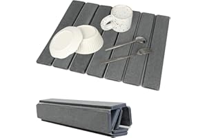 Bourske Abtropfmatte Geschirr, Kieselgur Quick Dry Stone Mat für Küche, Faltbare Stein Dish Drying Matte für Spüle (Dunkelgrau, 30x40cm)