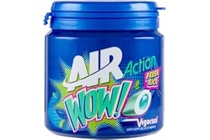 Vigorsol Air Action Wow, Chewing Gum Ripieno, Gusto Menta, Senza Zucchero, Senza Glutine, Barattolo con Gomme da Masticare, da portare Sempre con Te per una sensazione di Freschezza Intensa