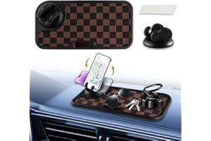 NHHEO Tapis Antidérapant Voiture, Multifonctionnel Tapis pour Tableau de Bord de Voiture avec Support Universel Rotatif à 360° pour Téléphone Portable, Accessoires Automobiles Etanches(Noir&Marron)