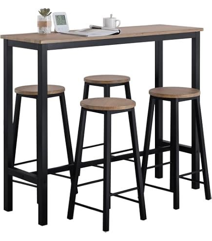 Lot De 4 Tabourets De Bar Dayton Avec Dossier - Design Industriel Vintage Bois Foncé Et Métal Noir