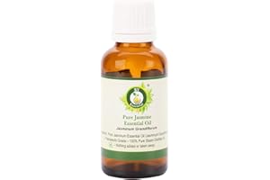 Aceite esencial del jazmín | Jasminum grandiflorum | Para pelo | Para rostro | 100% natural puro | Vapor destiló | Grado Terapéutico | Jasmine Essential Oil | 5ml | 0.169oz By R V Essential