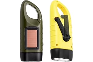 Sporgo Torcia a manovella a LED ricaricabile: 2 pezzi torcia solare Dynamo con moschettone, mini torcia portatile con manovella e pannello solare per campeggio all'aperto