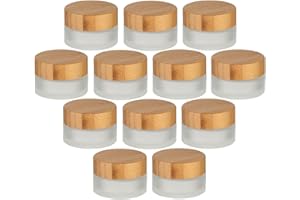 gouveo 12er Set Cremetiegel 30 ml aus Matt-Glas mit Holz-Deckel - Leere Cremedose zum Nachfüllen - Kleine Döschen für Creme, Kosmetik, Lotion - Kosmetik-Töpfchen für Reise und Handtasche