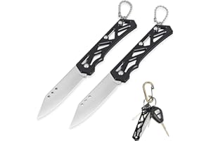 YiMai 2 Piezas Navaja Plegable, Pequeño Navaja de Bolsillo EDC, Cuchillo Plegable con Llavero para Cortar Frutas, Acampar, Picnic, Pesca (Negro)