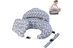 LENGSUAA Nursing Pillow for Breastfeeding Baby, Multifunctional Breast Feeding Pillow with Adjustable Waist Strap and Safety Fence, 100% Cotton Removable Pillowcase, Grey Lines (Grey Lines)