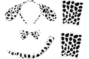 WUERKIYA Dalmatiner Kostüm Dalmatiner Hund Ohr Stirnband Fliege Schwanz Set mit 4 Blatt Kleber Filz Pads für Halloween Karneval Accessoires Dschungel Party Faschingskostüme Erwachsene Kinder