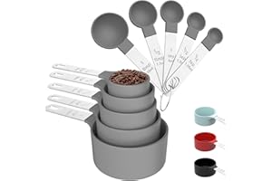 NEKAPLO 10PCS Measuring Cups and Spoons Set – Stackable, Engraved Measurements – Kitchen Cooking Tools for Dry & Liquid Ingredients – Baking Measuring Spoon Set – Dishwasher Safe