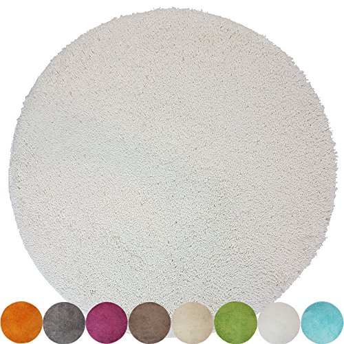 proheim Badematte Ø 60 cm rutschfester Badvorleger Premium Badteppich 1200 g/m² weich & kuschelig Hochflor Duschvorleger, Farbe:Weiß