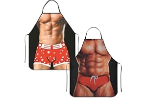 SUNY SMILING 2PCS Funny Waterproof Kitchen Apron for Men Novelty Muscle Chef BBQ Cooking Apron Sexy Christmas Secret Santa Gifts for Him Stocking Fillers for Husband Birthday Anniversary Christmas Xmas Gift