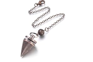 SUNNYCLUE 1 Caja de Péndulo de Cobre Radiestesia Metal Adivinación Oro Sanación Energía Espiritual Punto Péndulo Cadena para Adivinación Radiestesia Wicca Equilibrio Cono Puntiagudo Colgante