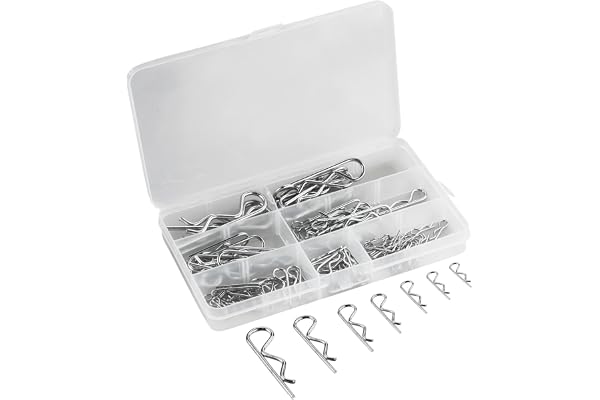 100 stycken split-sortiment, rostfritt stål RC klämmor, splint, fjäderstiftsset, karossklämmor, säkringshållare, fästpennor