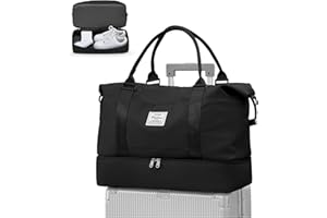 WEPLAN Bolsa de Viaje Mujer Avion Easyjet 45x36x20 Bolso Viaje Cabina Equipaje Mano Bolsa Fin Semana Deporte Mujer Hombre con Compartimento de Zapatos Bolso Gimnasio Hospital Maternidad,Negro L