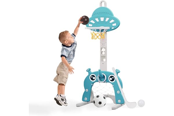 4 en 1 Panier de Basket Enfant-Panier de Basket-Ball Réglable en Hauteur,Anneau de Jeu de Golf pour But de Football Lancer Les Enfants pour Tout-Petits Vert