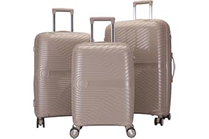FLEX VALUE Flex 3pc Hard Shell Suitcase Set Lightweight Suitcase Set PP 3 Piece Luggage Set, Cabin & Hold Luggage Aluminium Trolley - 4 Wheel Waterproof Suitcases, Built in Lock (Gold, Full Set)