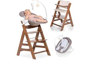 Hauck Alpha Plus Newborn Set Deluxe - Seggiolone evolutivo dalla Nascita - Sedia Bambini con Sdraietta Dondolo Neonati Reclinabile e Cuscino - Noce