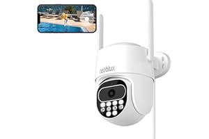 Reobiux 1080P Camara Vigilancia WiFi Exterior, Cámara IP Vigilancia con Visión Nocturna en Color, Seguimiento Automático, Alarma de Luz y Sonido, Grabación Continua, Audio Bidireccional, IP66