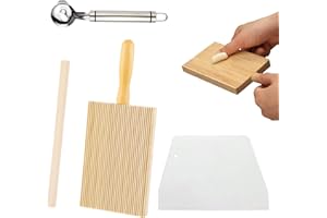 ROBLUX Tablero de Pasta de ñoquis Tabla de ñoquis Raspador con 1 Madera Rodillo de Cocina y Plástico Espatulas de Repostería y Acero Inoxidable Cuchillo para Fideos Hace que la Pasta Casera sea Fácil