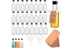 JOZMMZEOOA 24 Pezzi Mini Bottiglie Alcolici,50 ML Bottigliette Liquore Mignon Bottiglie Alcolici Riutilizzabile Mini Alcolici Vuote con 2 Imbuto Piccolo Tappo a Vite Nero,per Feste Matrimonio