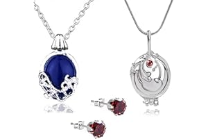 YouU Vampire Elena Gilbert Apertura Vervain Locket Collana con Ciondolo e Daywalking Katherine - Set di 3 Pezzi con Orecchini Blu Reale Rosso