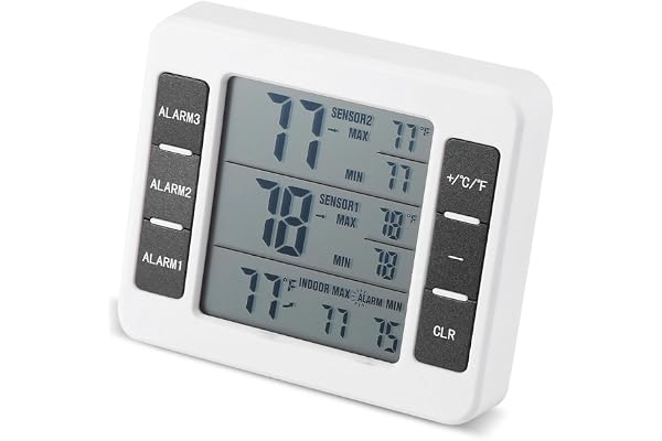 Thermomètre d'Alarme Sonore Numérique sans Fil de Réfrigérateur avec l'Affichage Min/Max de Sonde et 2Pcs Capteur