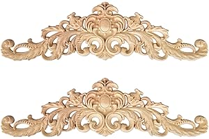 30x8.5cm/12x3Inch Long Wood-Carved Onlays Appliques for Furniture, TCHOSUZ 2 Pack Unpainted Unfinished Wooden Carving Decals for Wall Cupboard Mirror Mantel Door Bed Cabinet Ceiling Dresser Project