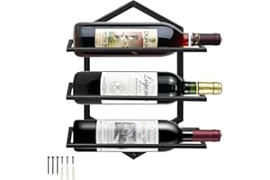 Giyiprpi Metall Wandmontierter Weinhalter Rack, Weinglashalter Hängend Stehen Organizer für 3 Flaschen, Weinregal Rotweinregal für Home Kitchen Bar Displaydekor