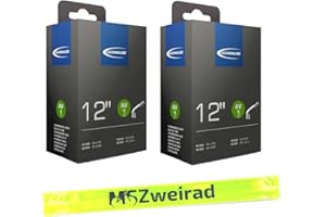 ‎MSZWEIRAD 2X Schwalbe Schlauch AV1 12 Zoll, ETRTO Maß 47/62-203, Autoventil, 45° Ventilwinkel Kinderfahrrad Roller Kinderwagen mit MSZweirad Reflexband