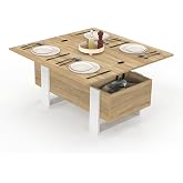 IDMarket Coffee table with rectangular lifting tray convertible into dining table Phoenix 97.5 cm wood and white