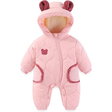 Combinaison De Neige Hiver Bébé Garçon Fille à Capuche Épaisse Avec Gants - Rose 9-12 Mois, Vêtement Chaud Et Confortable Pour L'Hiver