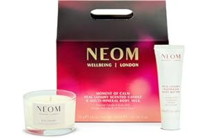 NEOM- Moment of Calm Gift Set I Contains Real Luxury Travel Candle 75g Real Luxury Multi-Mineral Body Milk 30ml I 100% Natural scents I Lavender, Jasmine and Sandalwood