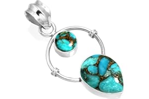 JEWELOPORIUM 925 Sterling Silver Handmade Pendant for Women 2 Gemstone Boho Silver Jewelry for Gift (99506_P)