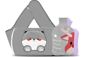 CHRERNA Wärmflasche mit Bezug, 1L Wärmflaschengürtel, 3 in 1 Hand Wärmer, Tragbare Wärmeflasche für Nacken, Schulter, Rücken, Füße, Taillenwärmung