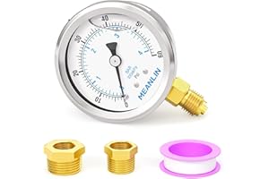 MEANLIN MEASURE 0-4BAR/60Psi Manometro in acciaio inox 1/4"BSP 2,5"FACE DIAL a riempimento liquido WOG Acqua Olio Aria Montaggio inferiore, con boccola esagonale 1/4"x 1/2"BSP e 1/4"x 3/8"BSP