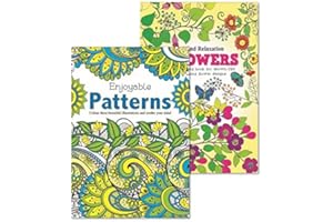 MARTELLO UK Martello Pattern/Flowers Adult Colouring Books, Relaxation Anti Stress Ideal Xmas Gift Pack of 2