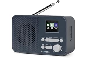 Radio DAB+ portatile con Bluetooth | Batteria ricaricabile con 15 ore di riproduzione o alimentazione | Display a colori Piccola radio DAB con sveglia, FM, 40 preset, jack per cuffie | LEMEGA