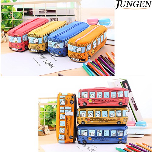 JUNGEN Bolso de l  piz Caja creativa del l  piz de la forma del autob  s Bolso grande de la pluma de la capacidad bolsa de papeler  a para estudiantes  Azul 