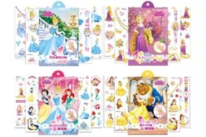 Babioms 400Pcs Tatuaggio Bambino Temporaneo, per Ragazza Bambini Adulti Festa Compleanno Impermeabile Tatuaggio Temporaneo,Cenerentola,Principessa capelli lunghi（4 Argomenti）