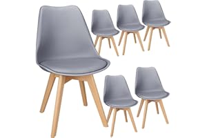 FRUOGO Set di 6 sedie da sala da pranzo con gambe in legno massello in faggio, design scandinavo, con comodo cuscino per sala da pranzo, cucina, soggiorno, camera da letto