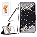 Produktbild Girlyard für iPhone X Diamant Lederhülle, Bling Glitzer DIY Crystal Schutzhülle Luxus Premium PU Flip Case mit Lanyard Strap Standfunktion Kartenfach Magnetverschluss Etui für Apple iPhone X Weiß Blumen