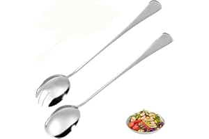 HUATEEN Couverts à Salade en Acier Inoxydable,2 pcs Cuillère et Fourchette 28 cm, Design Professionnel pour Cuisine, Hôtel, Restaurant ou Fêtes Familiales