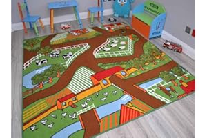 Rugs Supermarket Kids Non Slip Machine Washable Farmyard Play Mat. Available in 4 Sizes (80cm x 120cm)