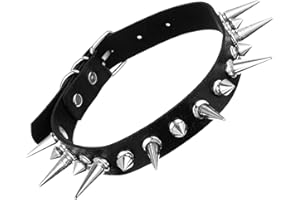 PEOVLVN Długi gotycki choker, kolczasty kołnierz, skórzany naszyjnik, koltwisty krawędź, koczki, klasyczny styl 80. 90., biżuteria emo punk