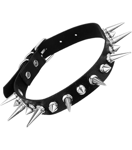 JeweBella halsketting voor dames, zwart, gothic, halsband, hart, punk, klinknagels, rock, halsketting, studs, verstelbaar, choker, leer, halsketting, Halloween, cosplay, 12 stuks, Messing