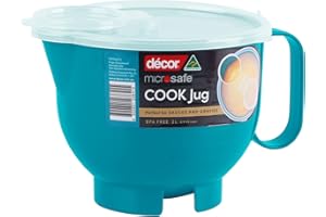 Décor Microsafe - Brocca da 2 l, con coperchio a ribalta, per cucinare, riscaldare e cuocere a vapore nel forno a microonde, maniglia e sfiato di rilascio dell'aria, lavabile in lavastoviglie e