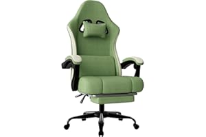HOTOSYCH Sedia da Gaming Ergonomica con Molle Insacchettate e Poggiapiedi, Sedia Gamer con Supporto Lombare Regolabile, Sedie da Ufficio Schienale Regolabile 90-135°, Portata 150 Kg (Tessuto, Verde lime)