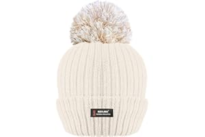 RockJock Ladies Womens Winter Pom Pom Ribbed Beanie Hat with R40 Advanced Thermal Insulation
