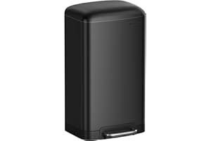 SONGMICS Mülleimer, 30 l, mit Pedal aus Stahl, Inneneimer und Deckel, Griff, Soft-Close, luftdicht, für Küche, Wohnzimmer, Schwarz LTB01BK