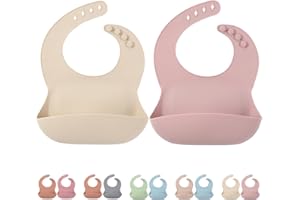 COTTONBEBE Bavaglino Silicone con Tasca, Impermeabili Bavaglini Pappa Svezzamento, Bavaglini Silicone Raccoglipappa, Senza BPA Bavaglini per Neonato 6-36 Meses, 2 Pezzi